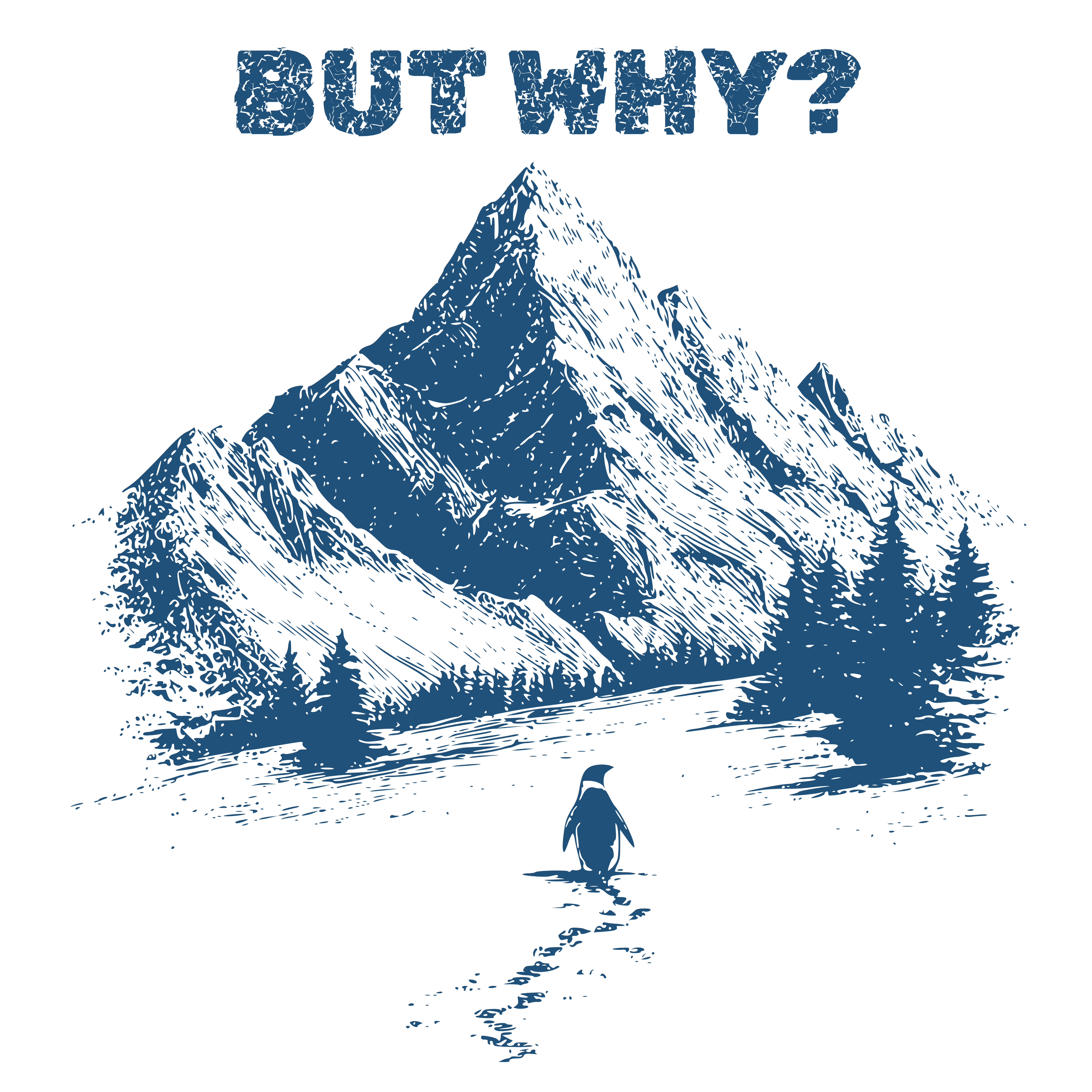 But Why Nihilist Penguin Mountain Illustration Sarcastic Quote – Funny Ready to Press DTF Transfer