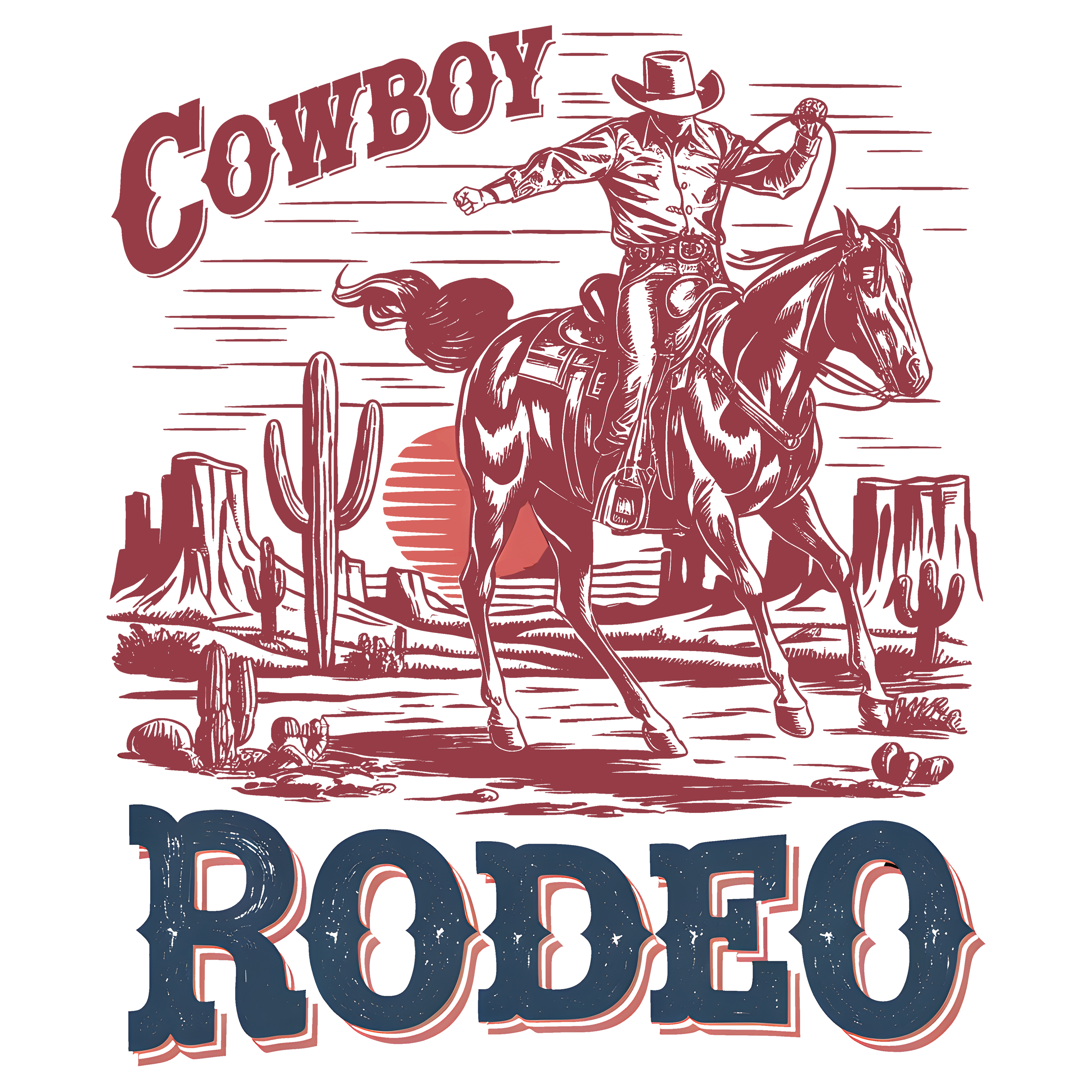 Cowboy Rodeo Vintage Western Horse Illustration – Rodeo Ready to Press DTF Transfer
