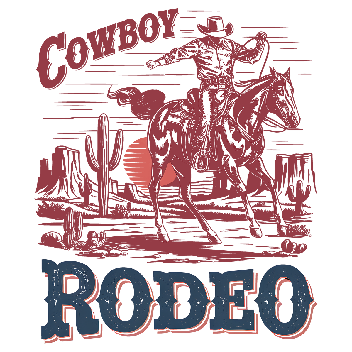 Cowboy Rodeo Vintage Western Horse Illustration – Rodeo Ready to Press DTF Transfer