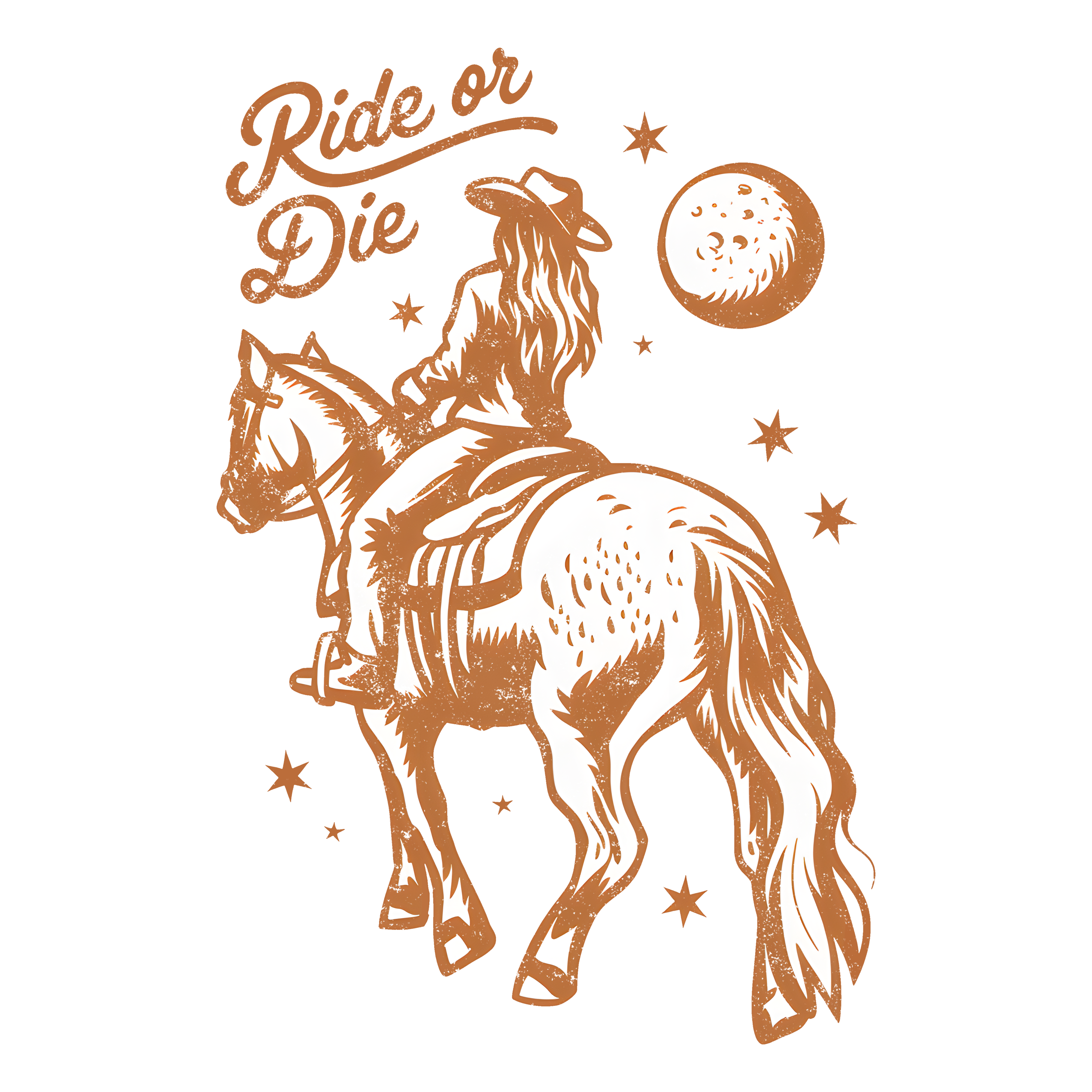 Ride or Die Western Cowgirl Horse Illustration – Rodeo Ready to Press DTF Transfer