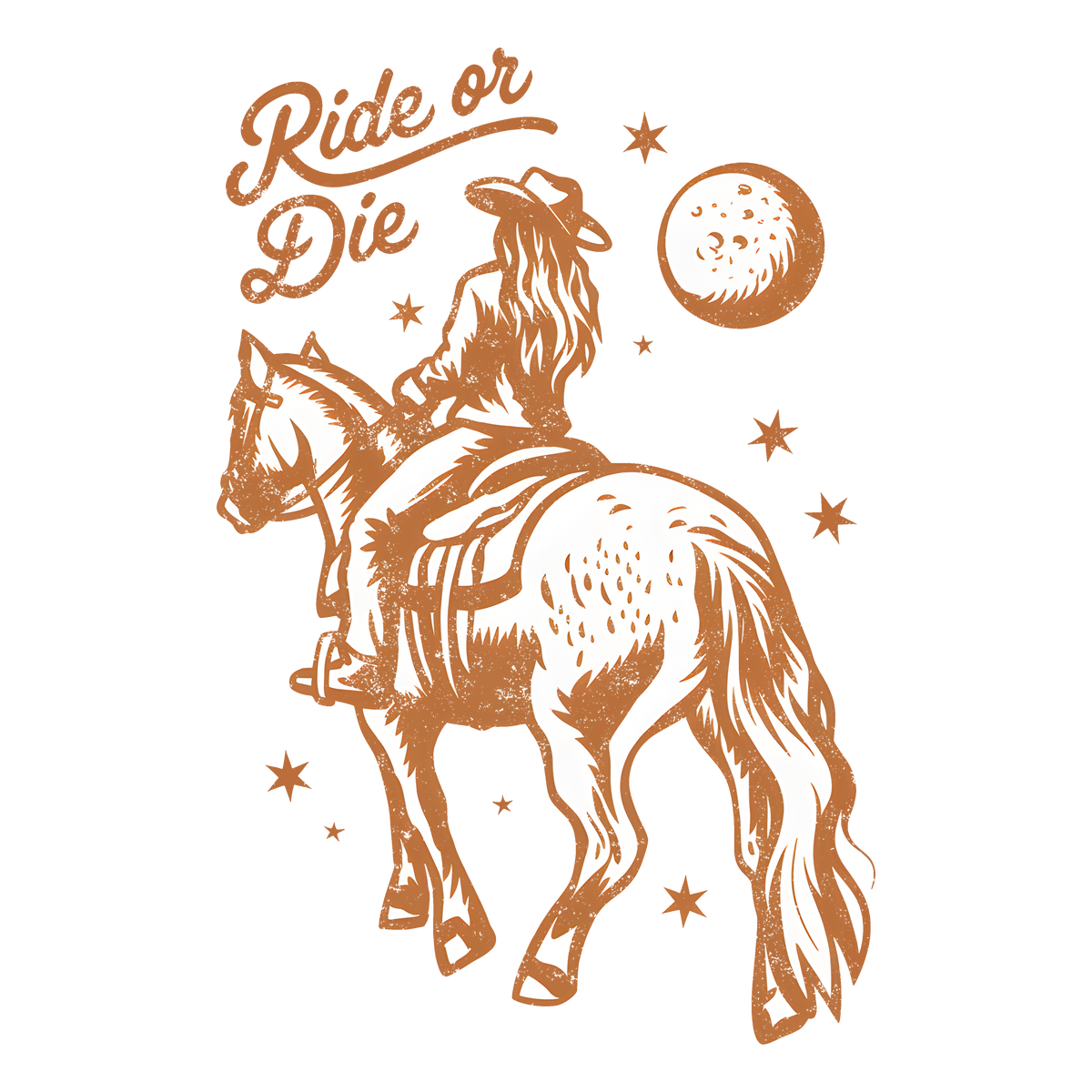 Ride or Die Western Cowgirl Horse Illustration – Rodeo Ready to Press DTF Transfer