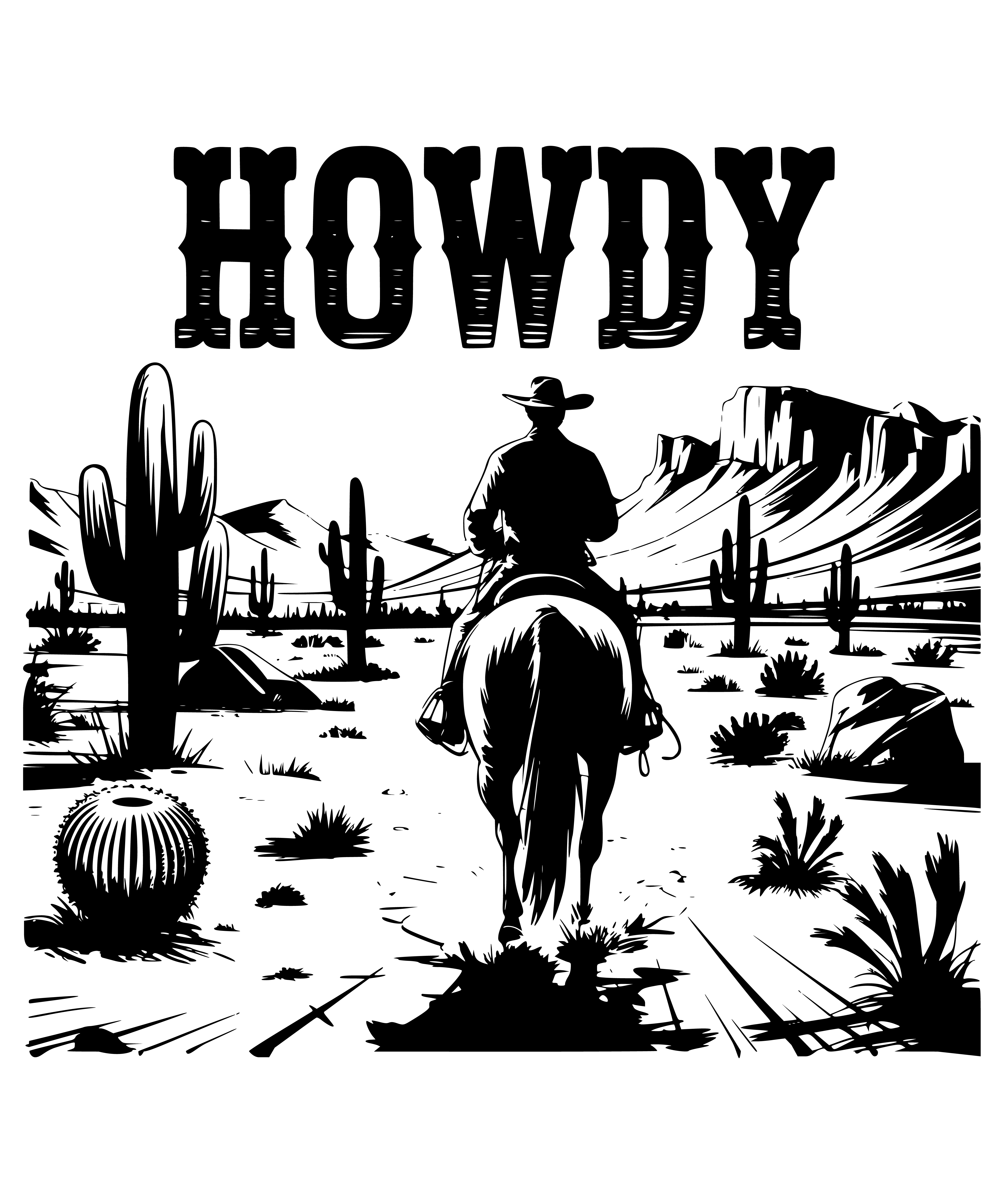 Western Rodeo Minimal Line Art Silhouette – Rodeo Ready to Press DTF Transfer