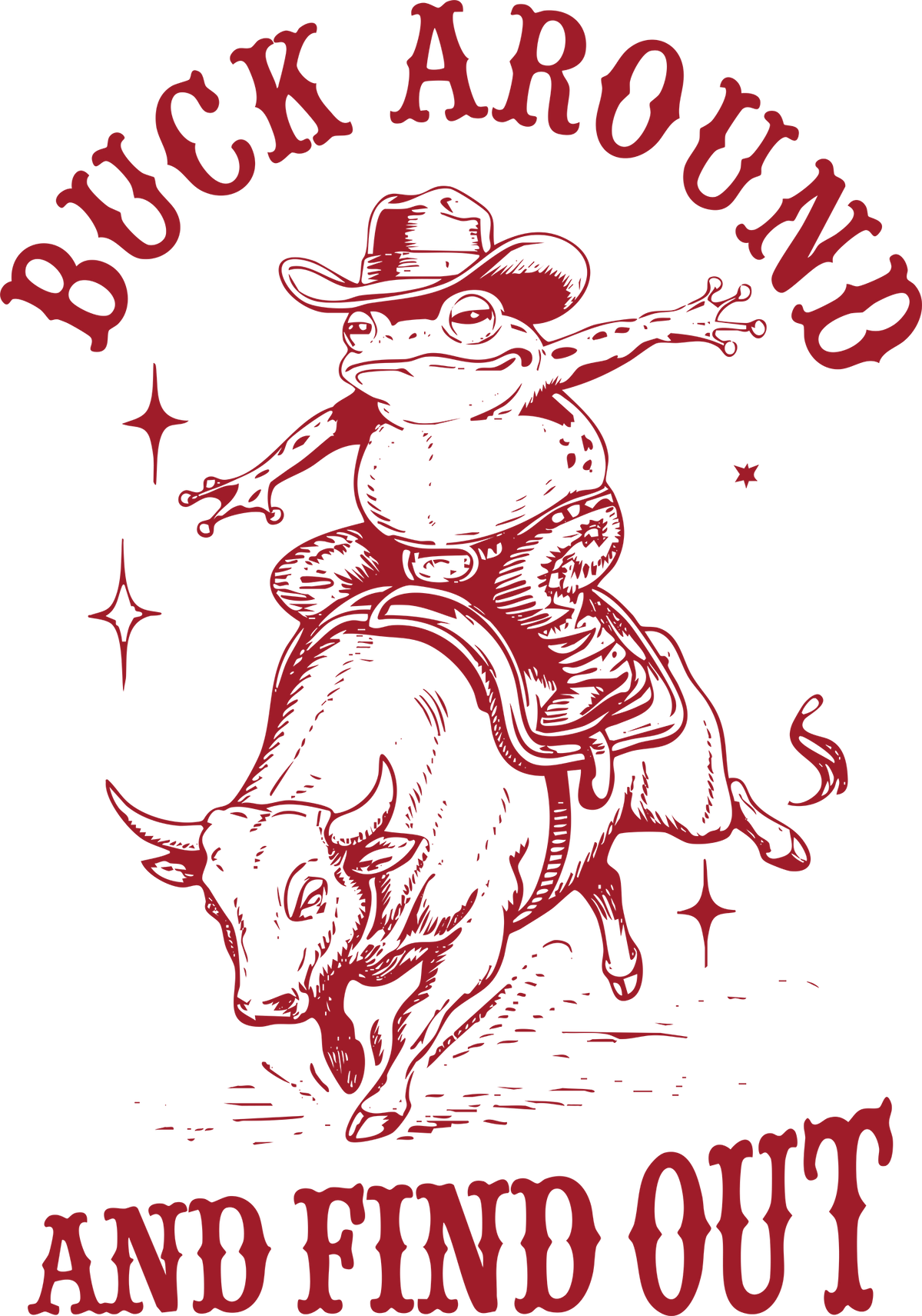 Buck Around Funny Frog Bull Rider Rodeo Illustration – Rodeo Ready to Press DTF Transfer