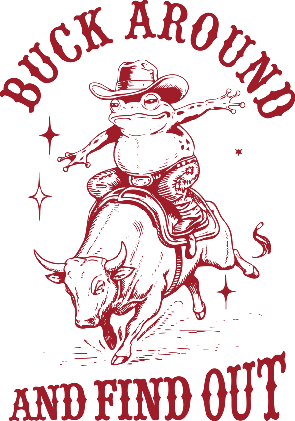Buck Around Funny Frog Bull Rider Rodeo Illustration – Rodeo Ready to Press DTF Transfer