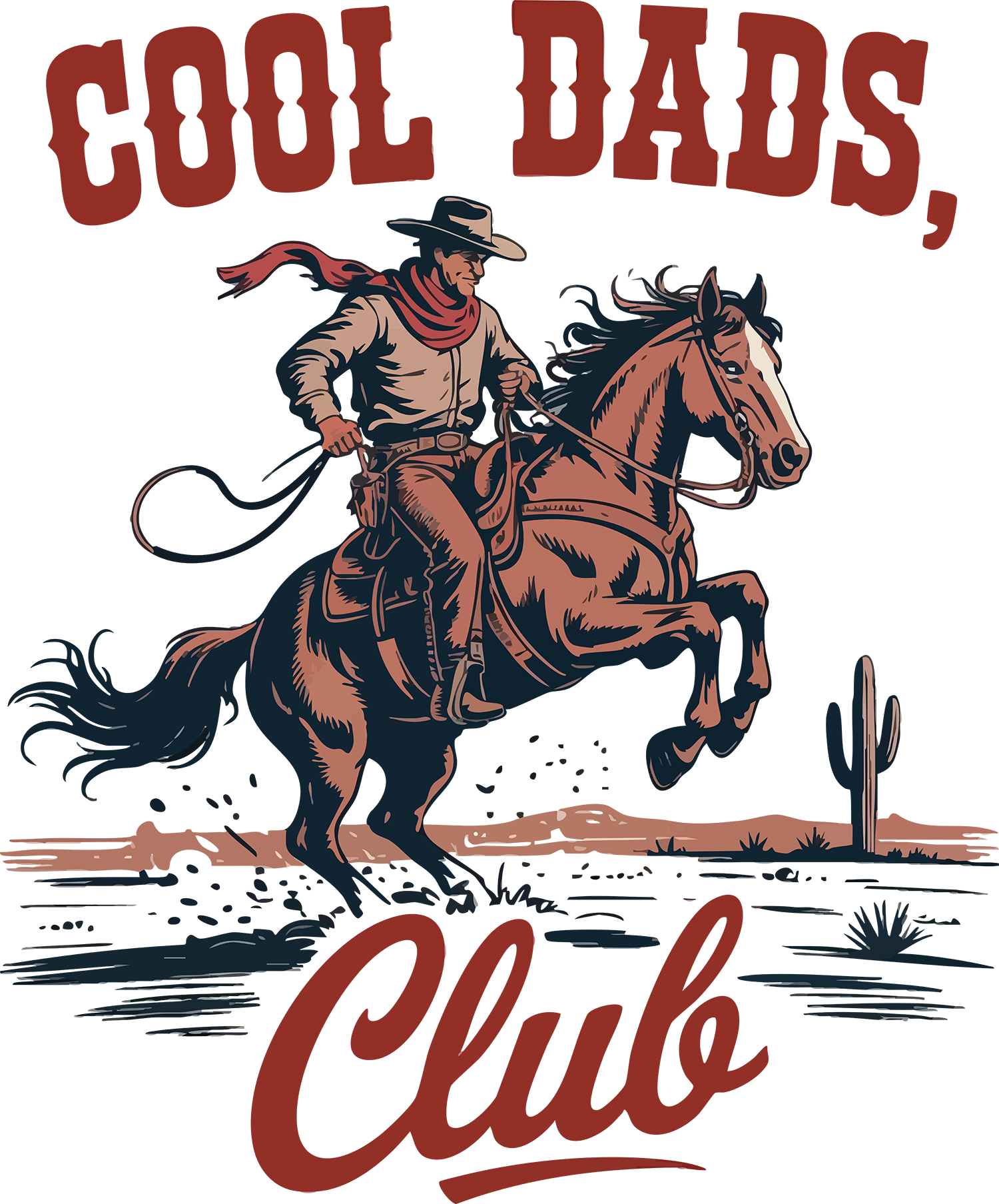 Cool Dads Club Vintage Western Cowboy Horse Riding Illustration – Rodeo Ready to Press DTF Transfer
