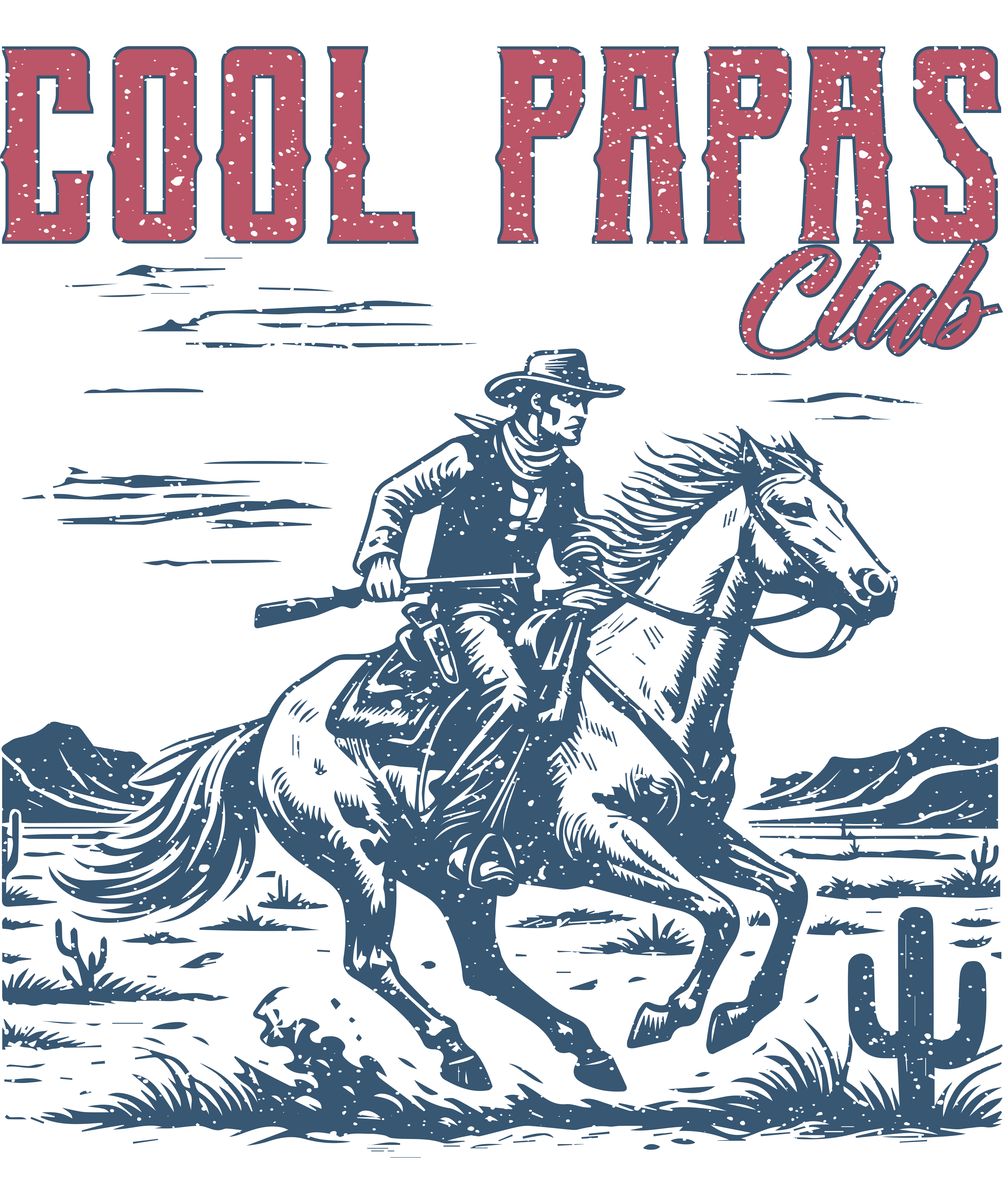 Cool Papas Club Vintage Western Cowboy Horse Riding Illustration – Rodeo Ready to Press DTF Transfer