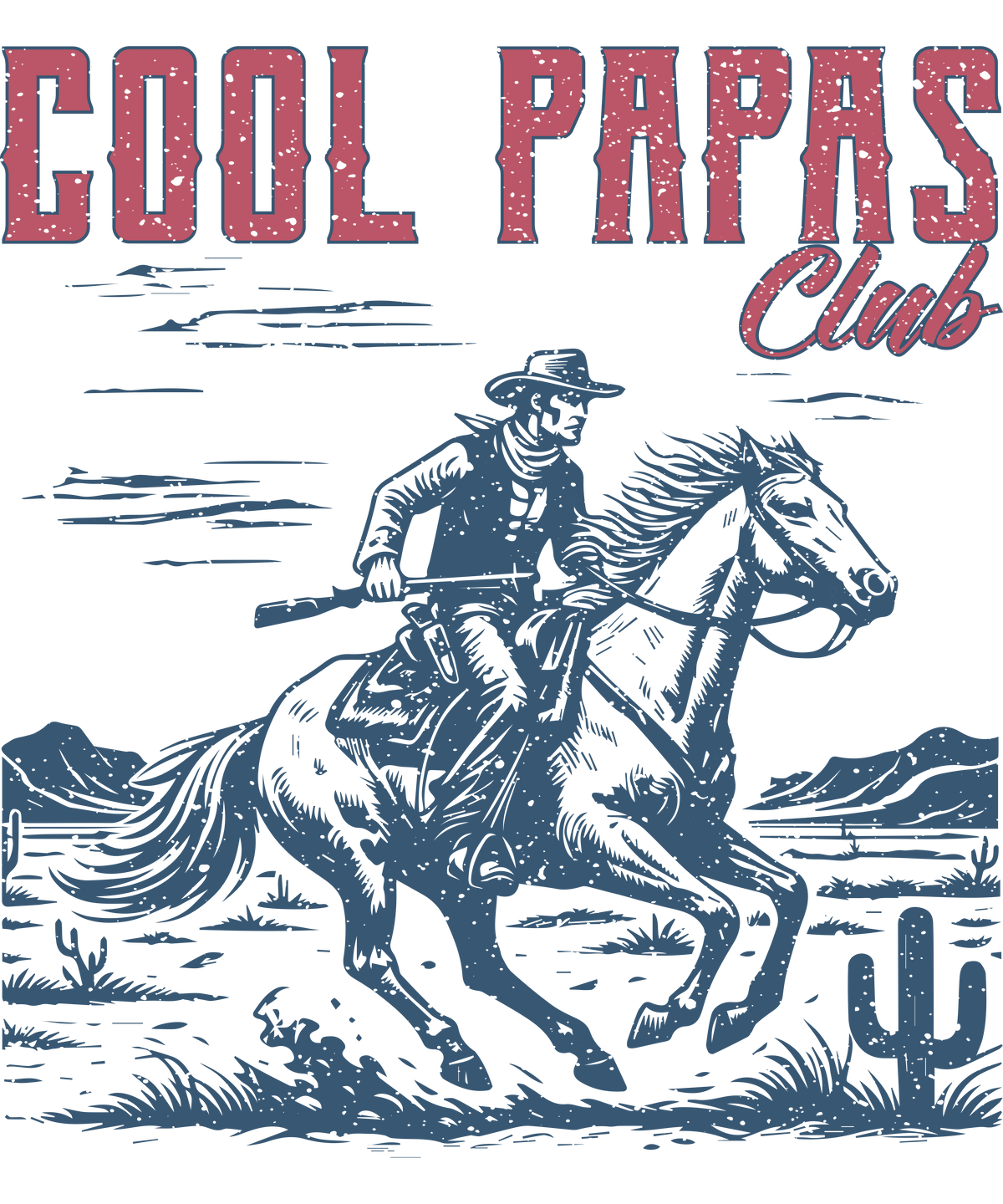 Cool Papas Club Vintage Western Cowboy Horse Riding Illustration – Rodeo Ready to Press DTF Transfer