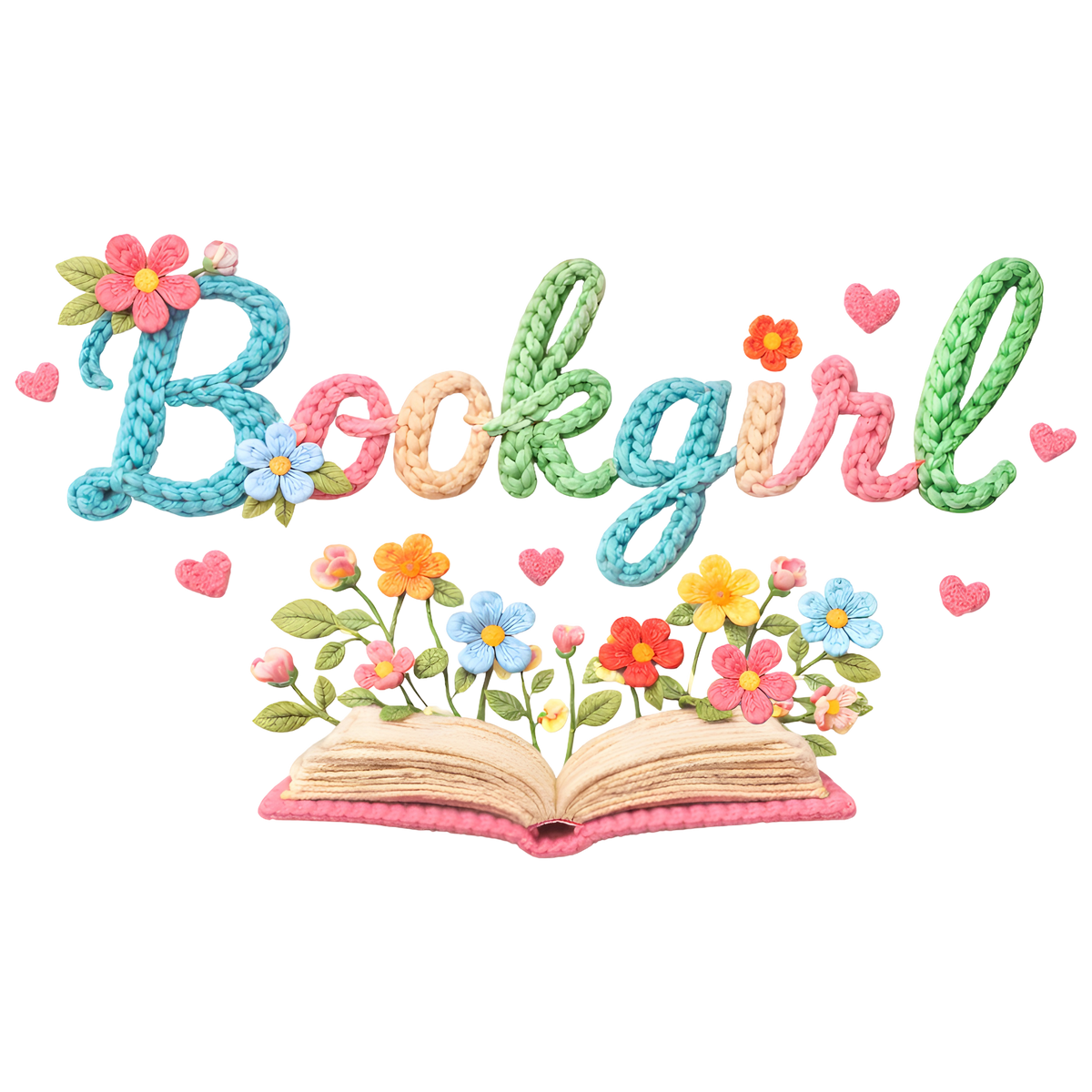 Bookgirl Cute Floral Book Lover Typography Illustration – Funny Ready to Press DTF Transfer