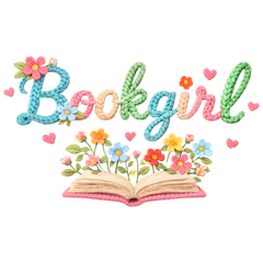 Bookgirl Cute Floral Book Lover Typography Illustration – Funny Ready to Press DTF Transfer