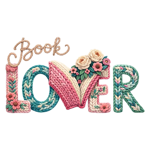 Book Lover Cute Floral Knit Typography Illustration – Funny Ready to Press DTF Transfer