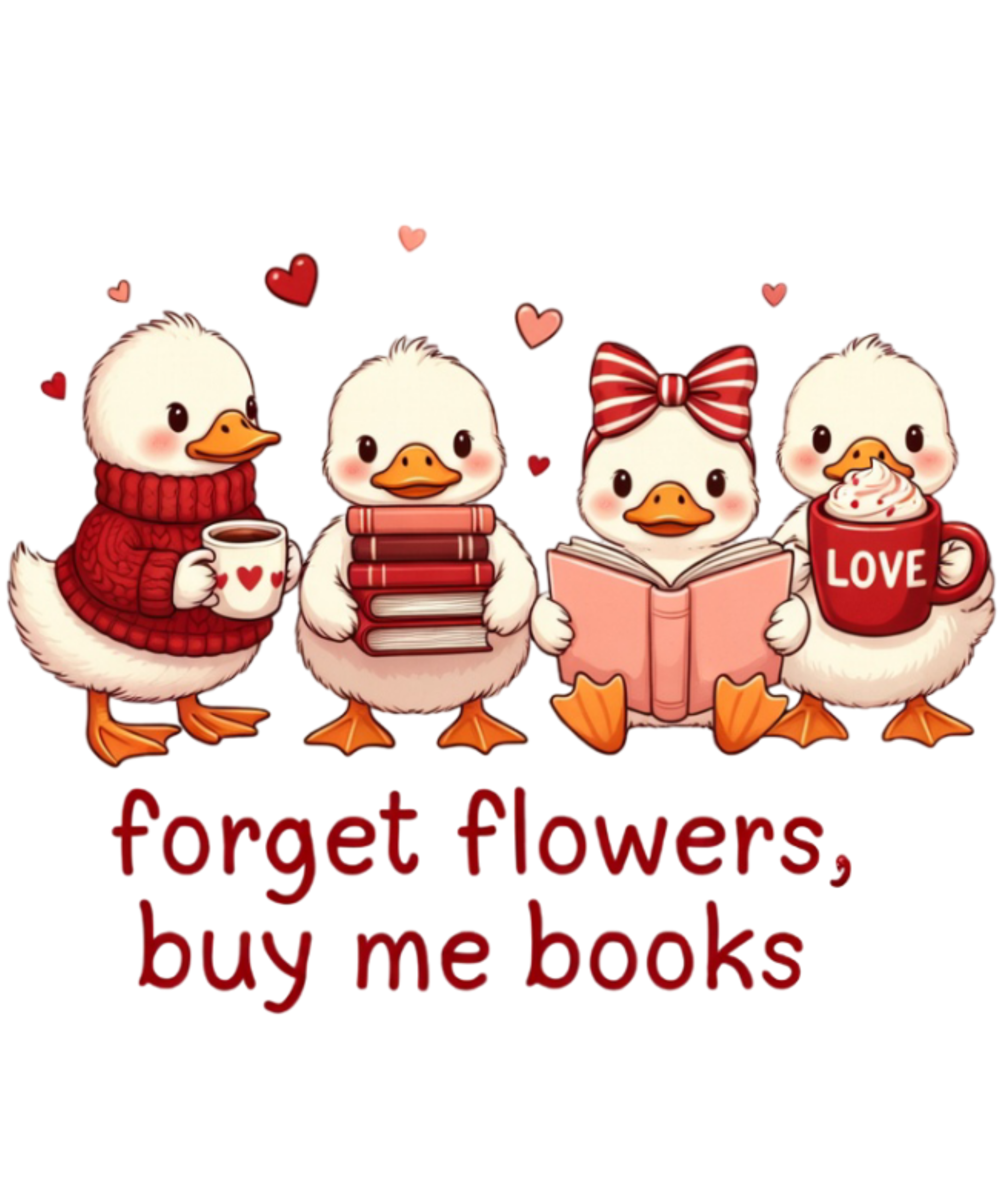 Forget Flowers Buy Me Books Cute Goose Graphic – Valentine's Day Ready to Press DTF Transfer