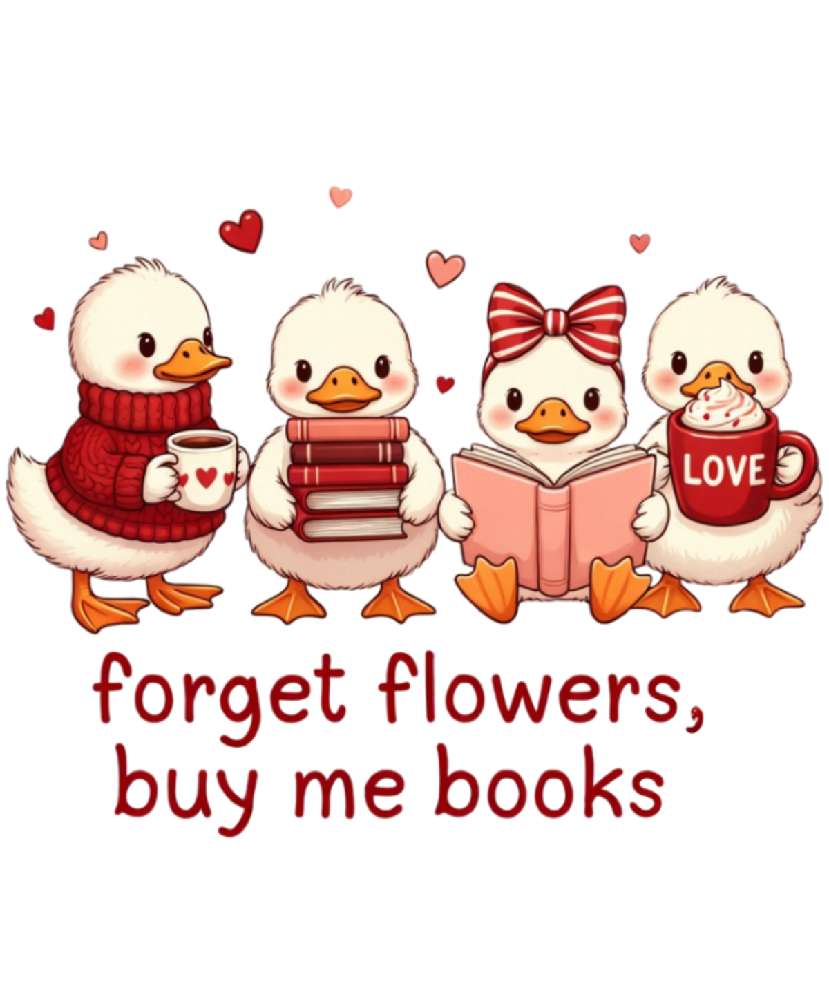 Forget Flowers Buy Me Books Cute Goose Graphic – Valentine's Day Ready to Press DTF Transfer