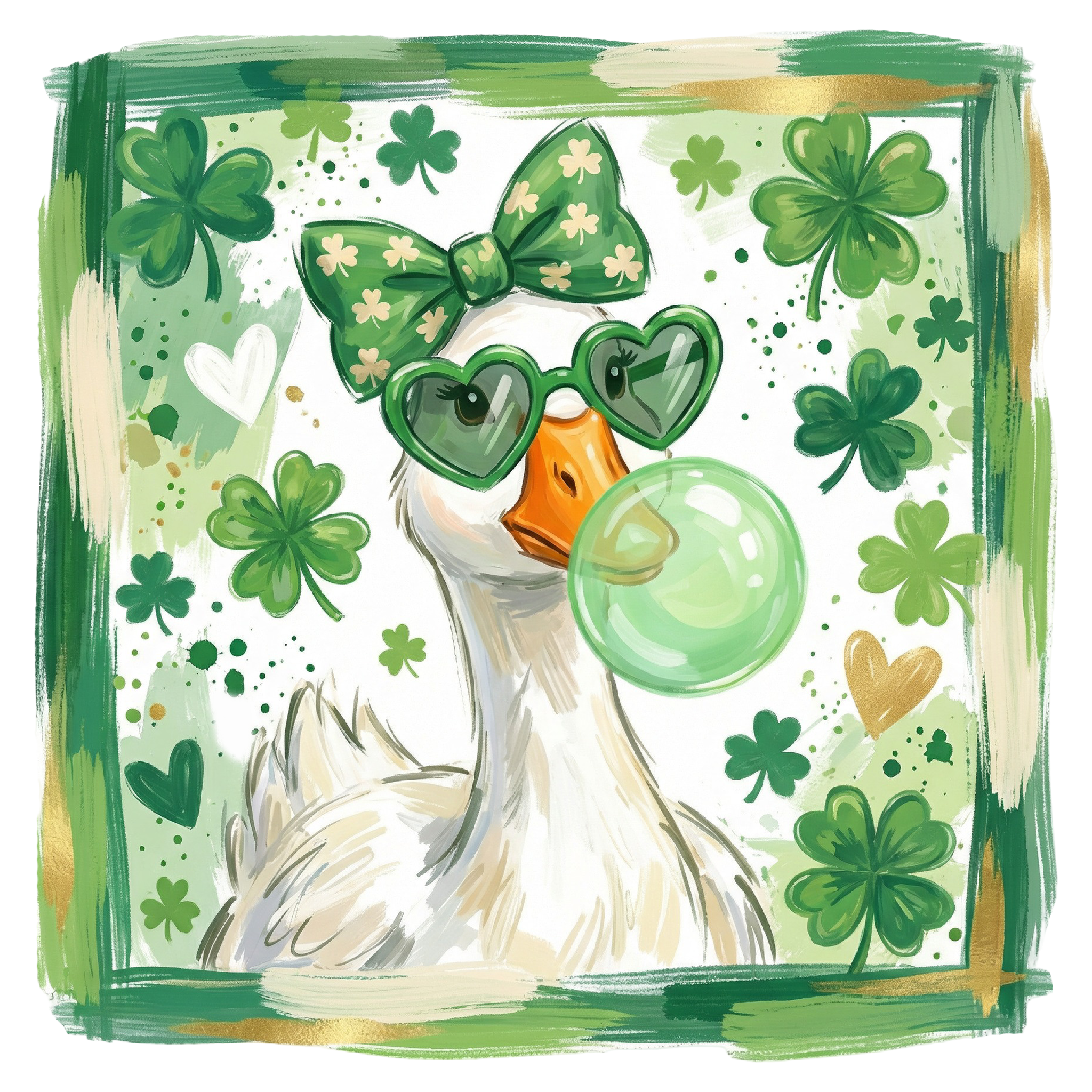 Funny Lucky Goose with Shamrock Glasses – St. Patrick’s Day Ready to Press DTF Transfer