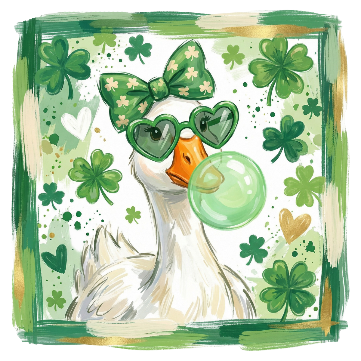 Funny Lucky Goose with Shamrock Glasses – St. Patrick’s Day Ready to Press DTF Transfer