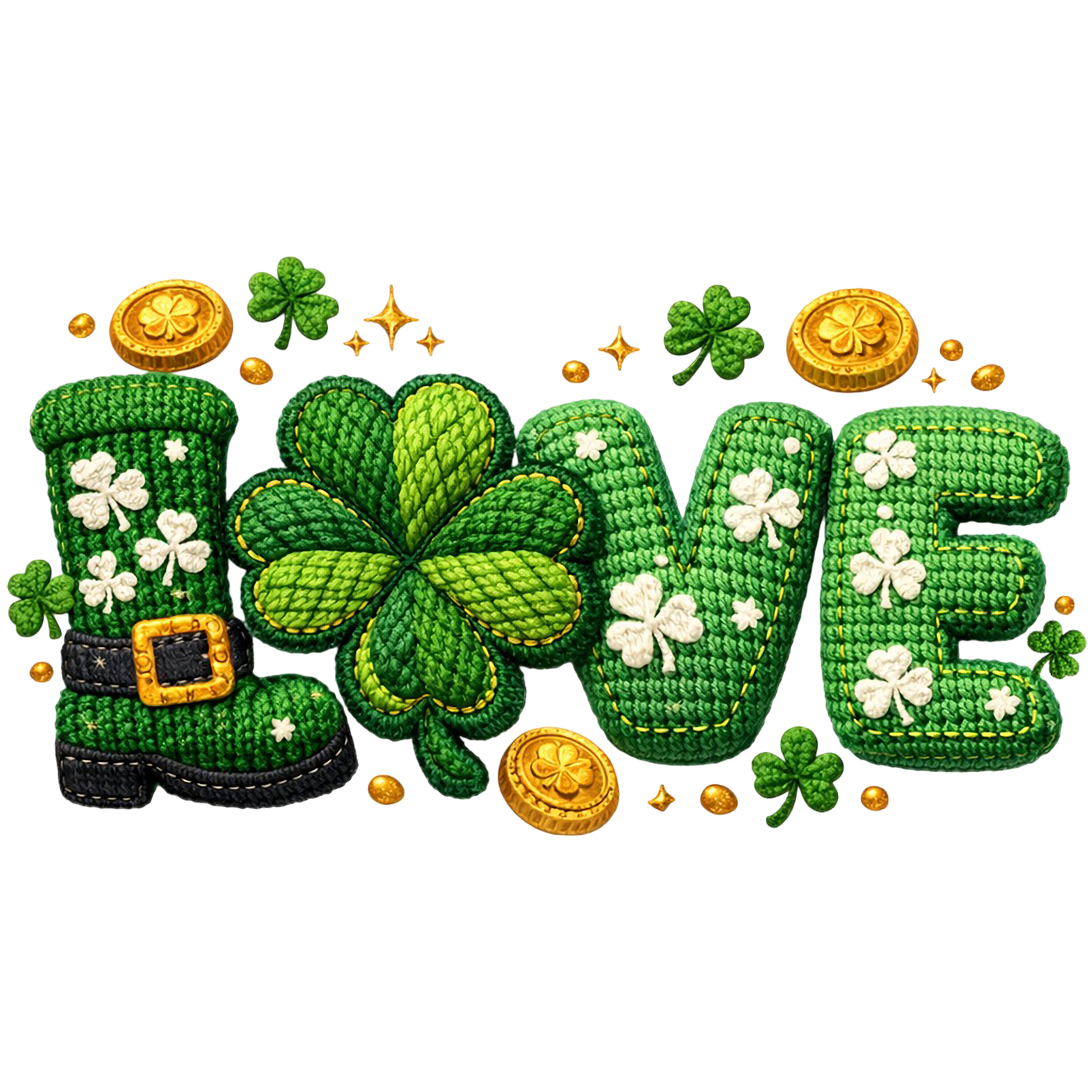 Lucky Love Shamrock Knit – St. Patrick’s Day Ready to Press DTF Transfer
