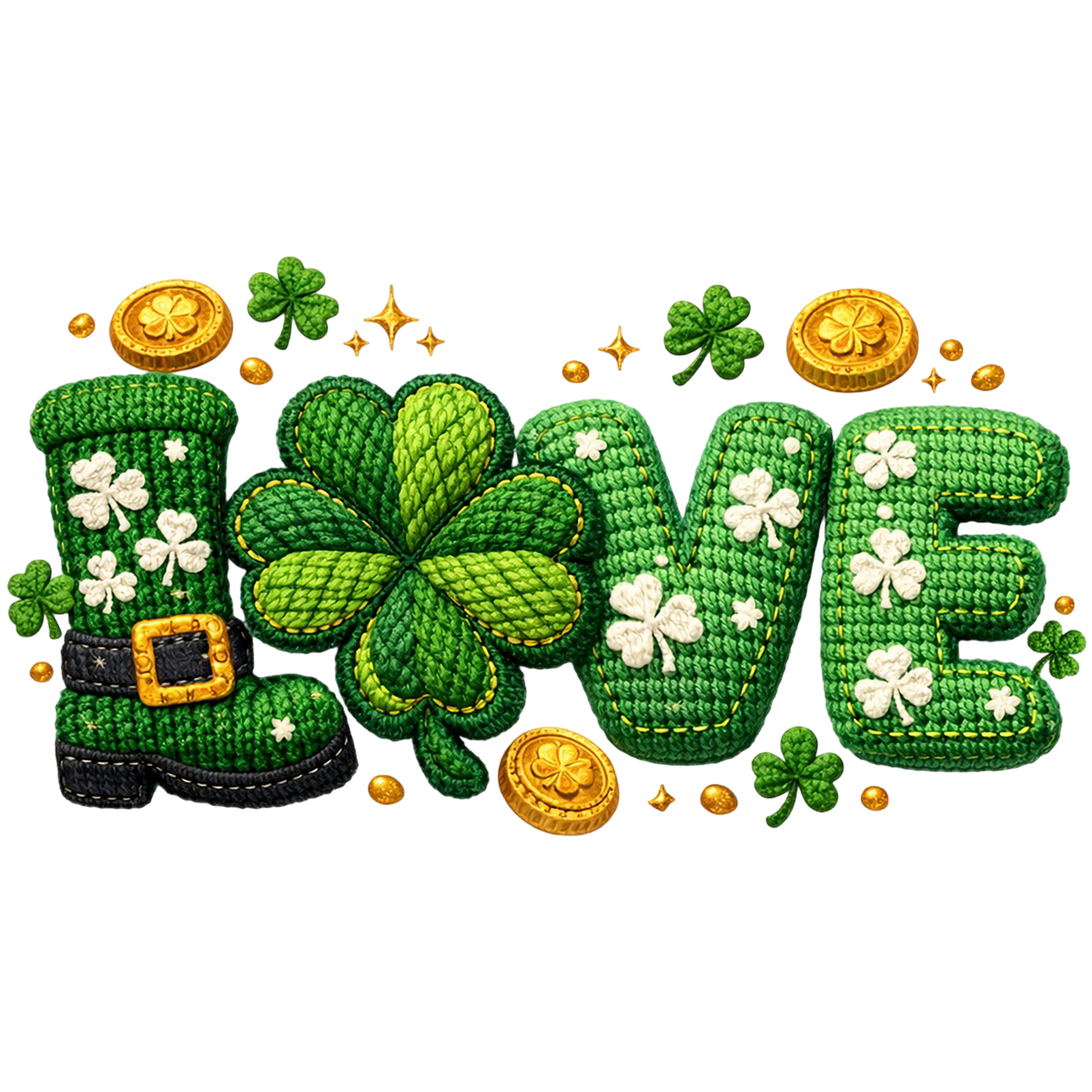 Lucky Love Shamrock Knit – St. Patrick’s Day Ready to Press DTF Transfer