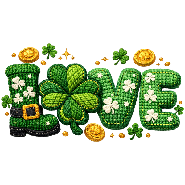 Lucky Love Shamrock Knit – St. Patrick’s Day Ready to Press DTF Transfer