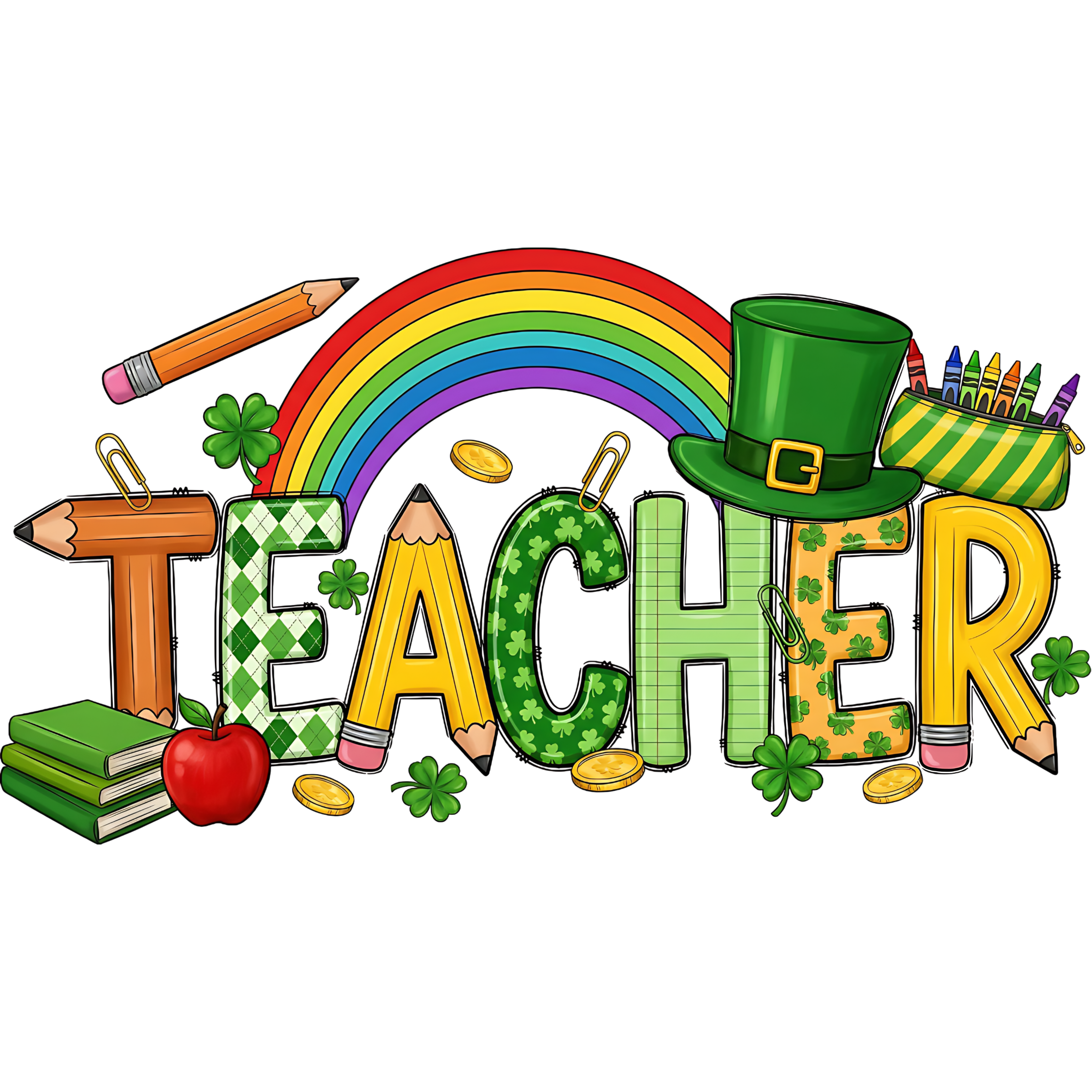 Lucky Teacher Rainbow – St. Patrick’s Day Ready to Press DTF Transfer