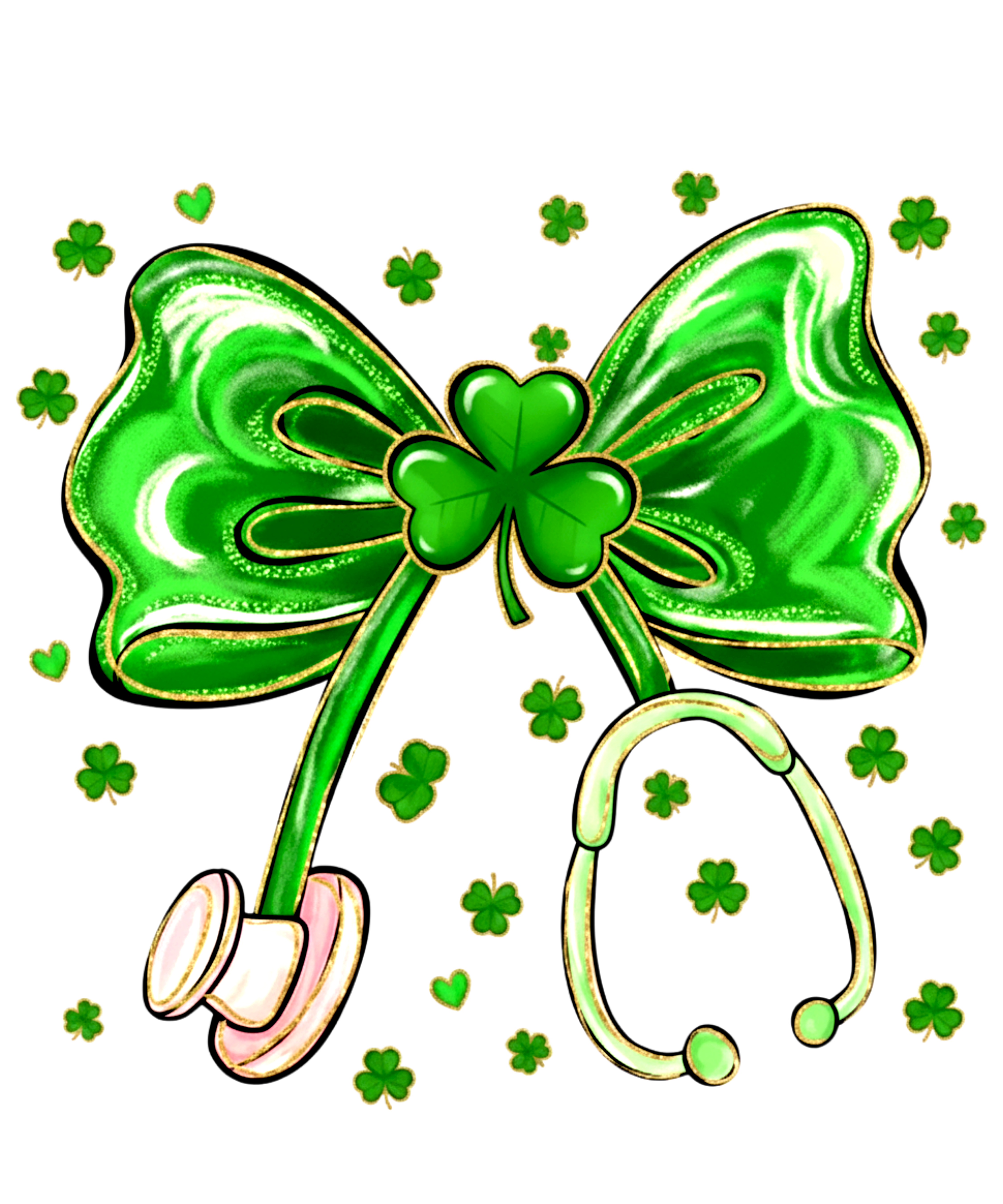 Lucky Shamrock Nurse Bow – St. Patrick’s Day Ready to Press DTF Transfer