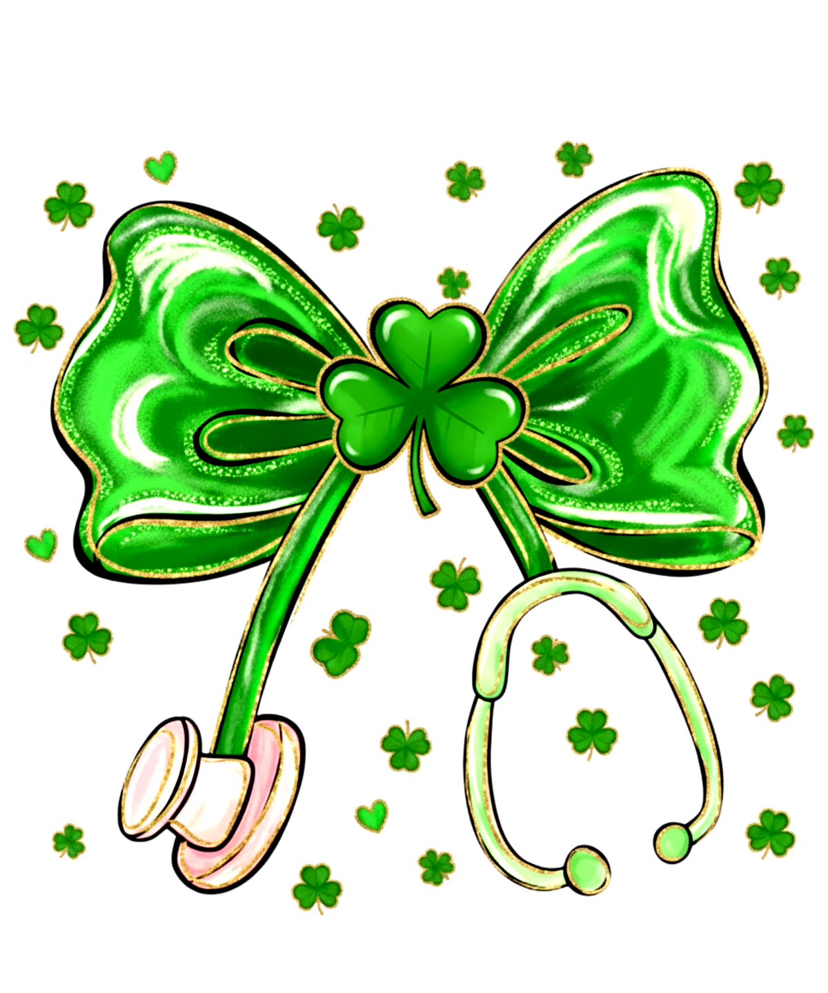 Lucky Shamrock Nurse Bow – St. Patrick’s Day Ready to Press DTF Transfer