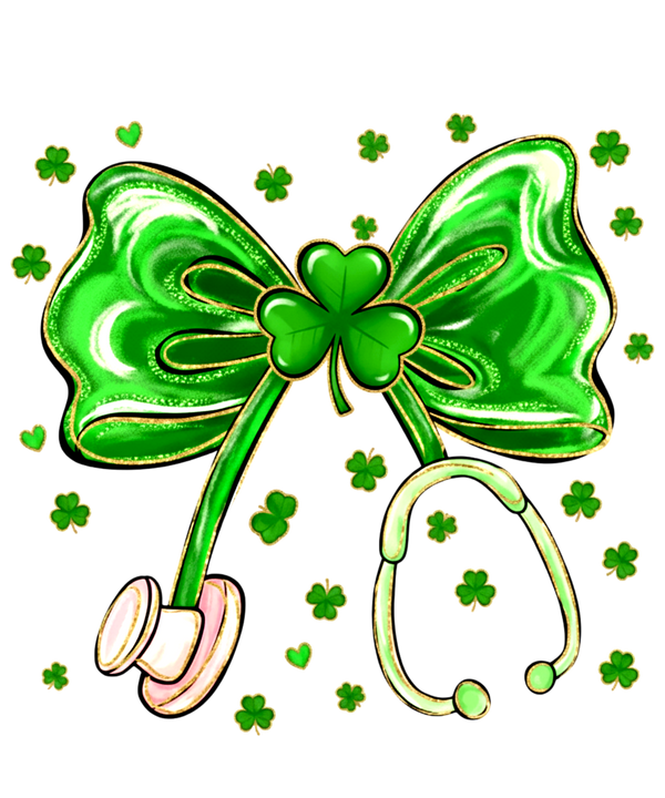 Lucky Shamrock Nurse Bow – St. Patrick’s Day Ready to Press DTF Transfer
