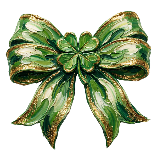 Gold Glitter Shamrock Bow – St. Patrick’s Day Ready to Press DTF Transfer