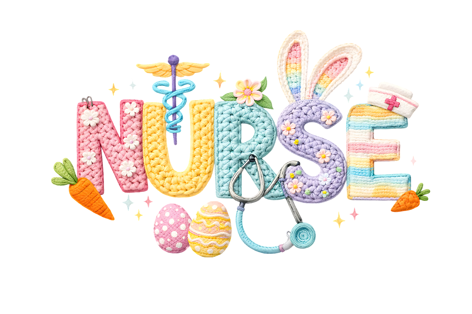 Nurse Easter Pastel Crochet – Easter Ready to Press DTF Transfer