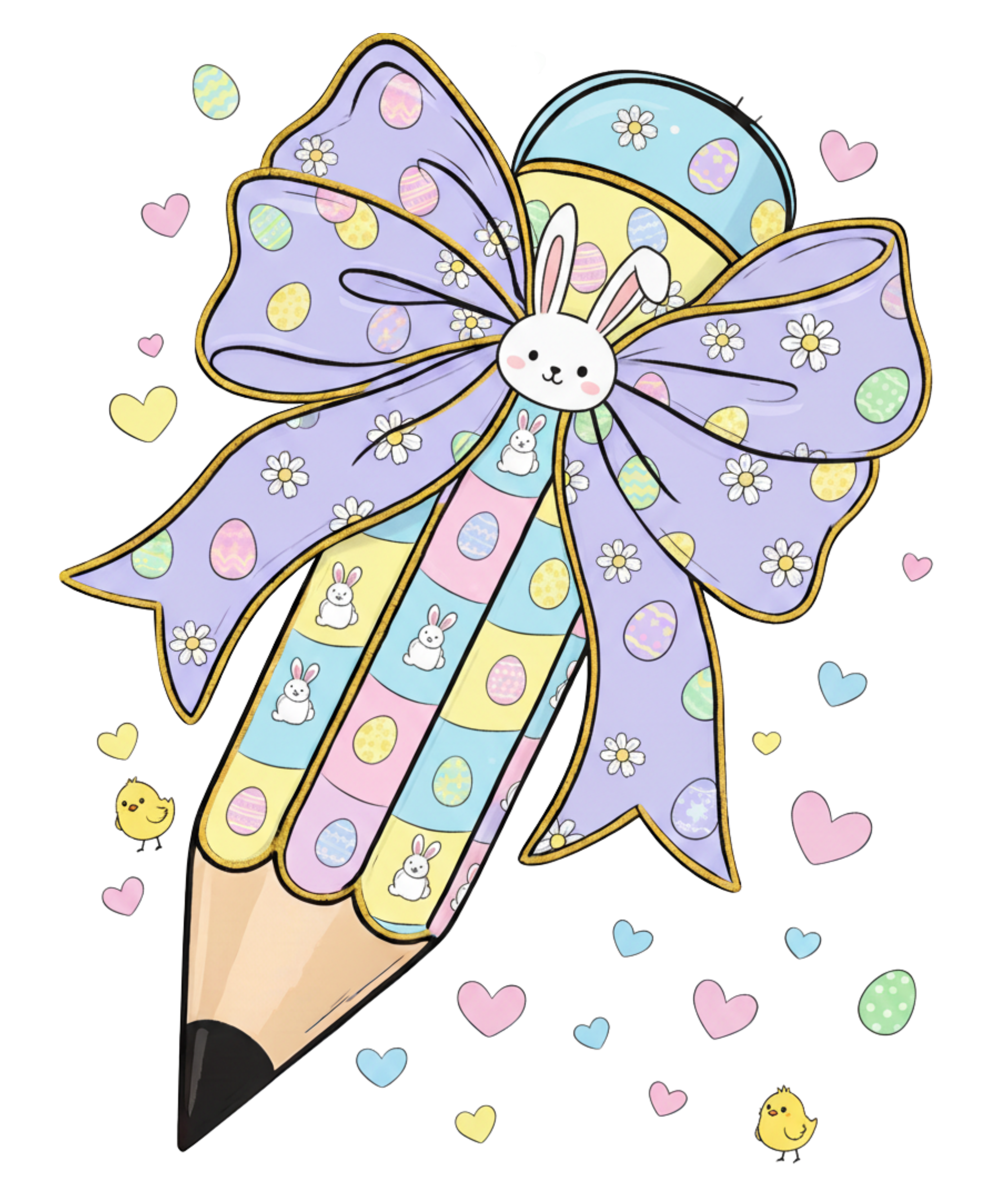 Easter Bunny Pencil Bow – Easter Ready to Press DTF Transfer