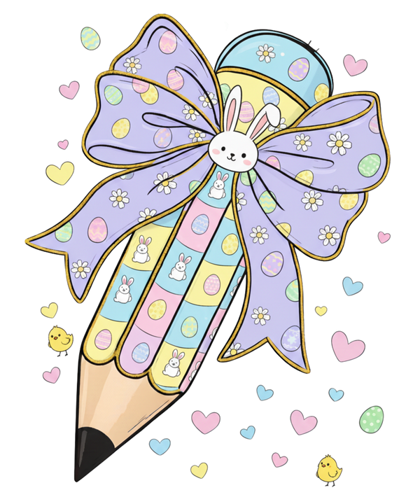 Easter Bunny Pencil Bow – Easter Ready to Press DTF Transfer