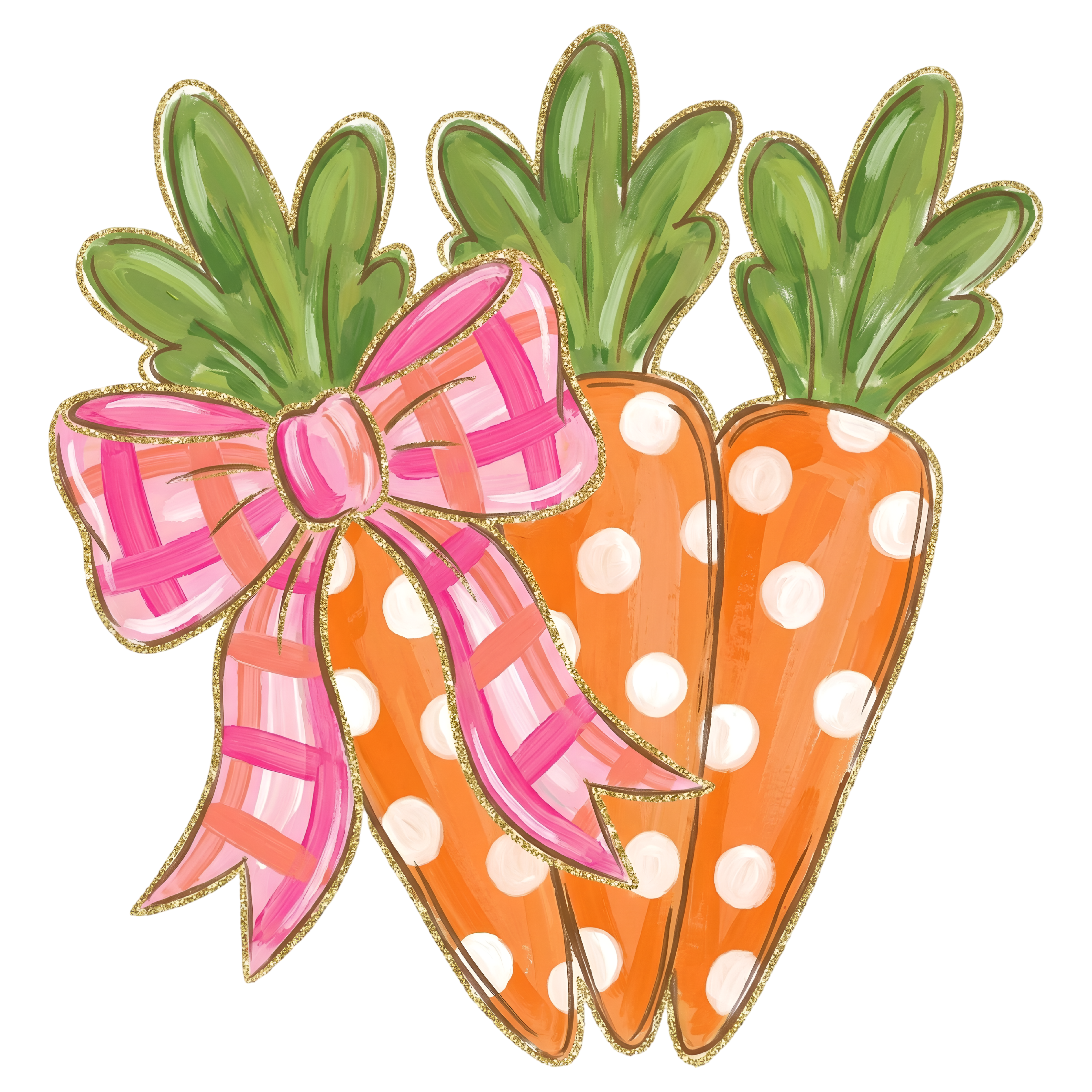 Painted Carrot Trio with Pink Bow – Easter Ready to Press DTF Transfer