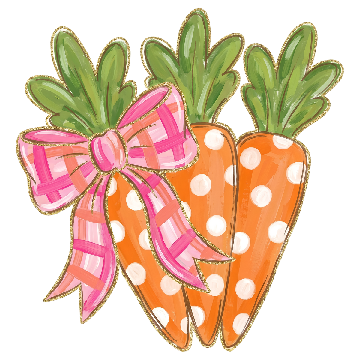Painted Carrot Trio with Pink Bow – Easter Ready to Press DTF Transfer
