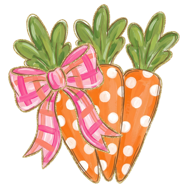 Painted Carrot Trio with Pink Bow – Easter Ready to Press DTF Transfer