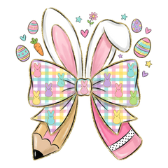 Easter Bunny Pencil Bow with Pastel Peeps – Easter Ready to Press DTF Transfer