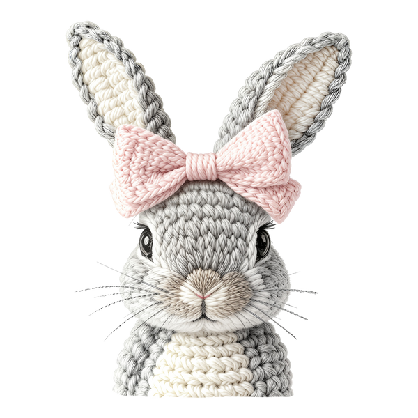 Crochet Bunny with Pink Bow – Easter Ready to Press DTF Transfer