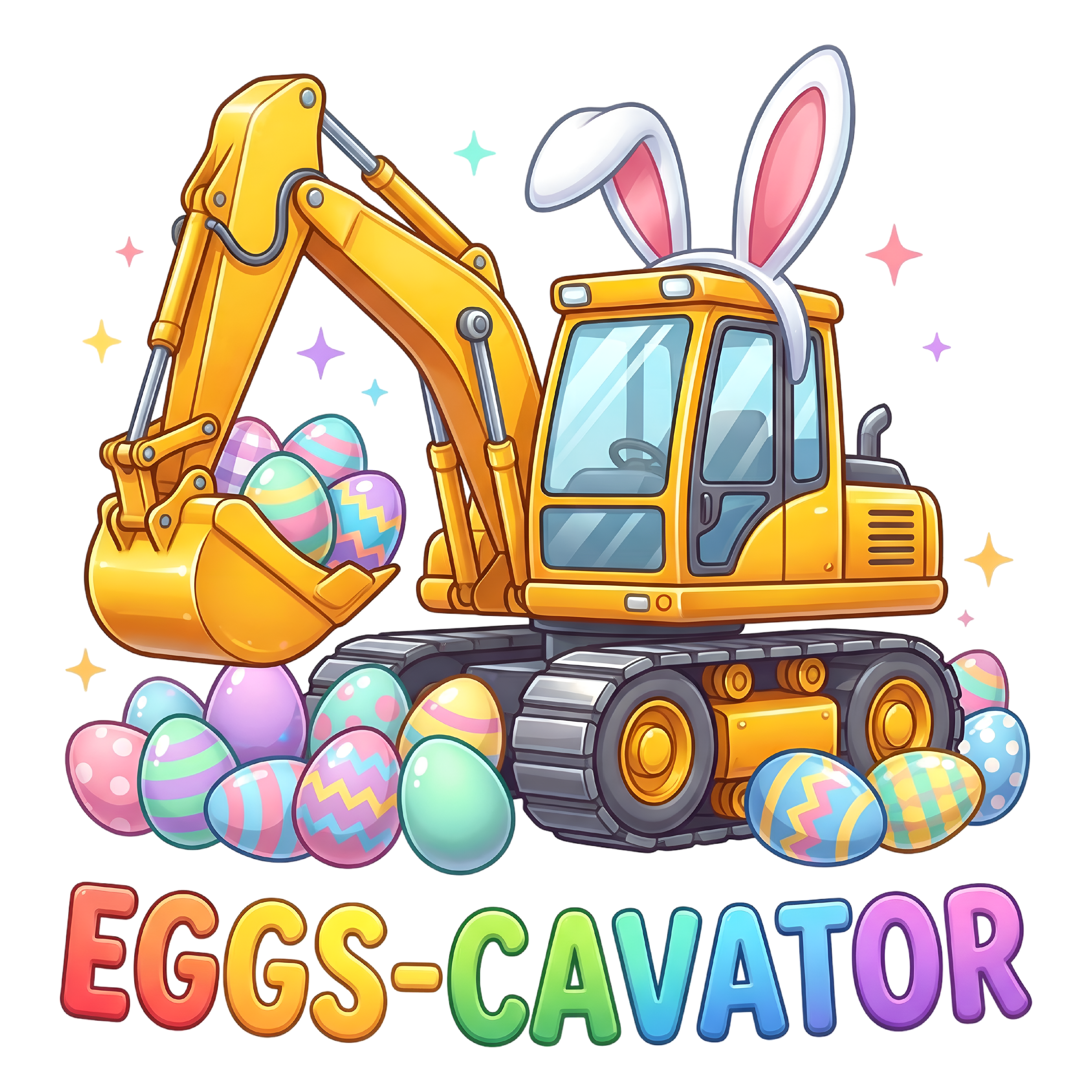 Eggs-Cavator Bunny Excavator – Easter Ready to Press DTF Transfer
