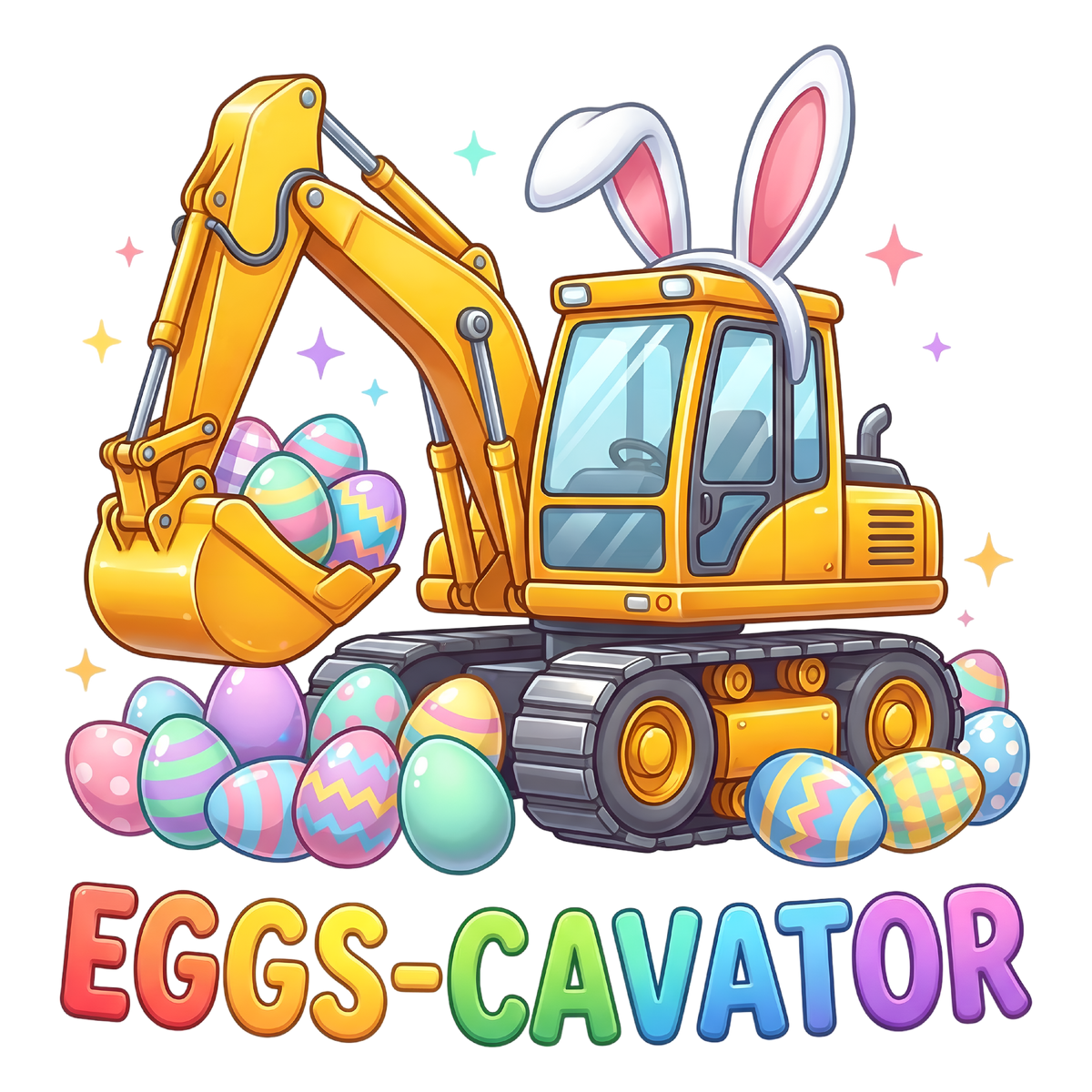 Eggs-Cavator Bunny Excavator – Easter Ready to Press DTF Transfer