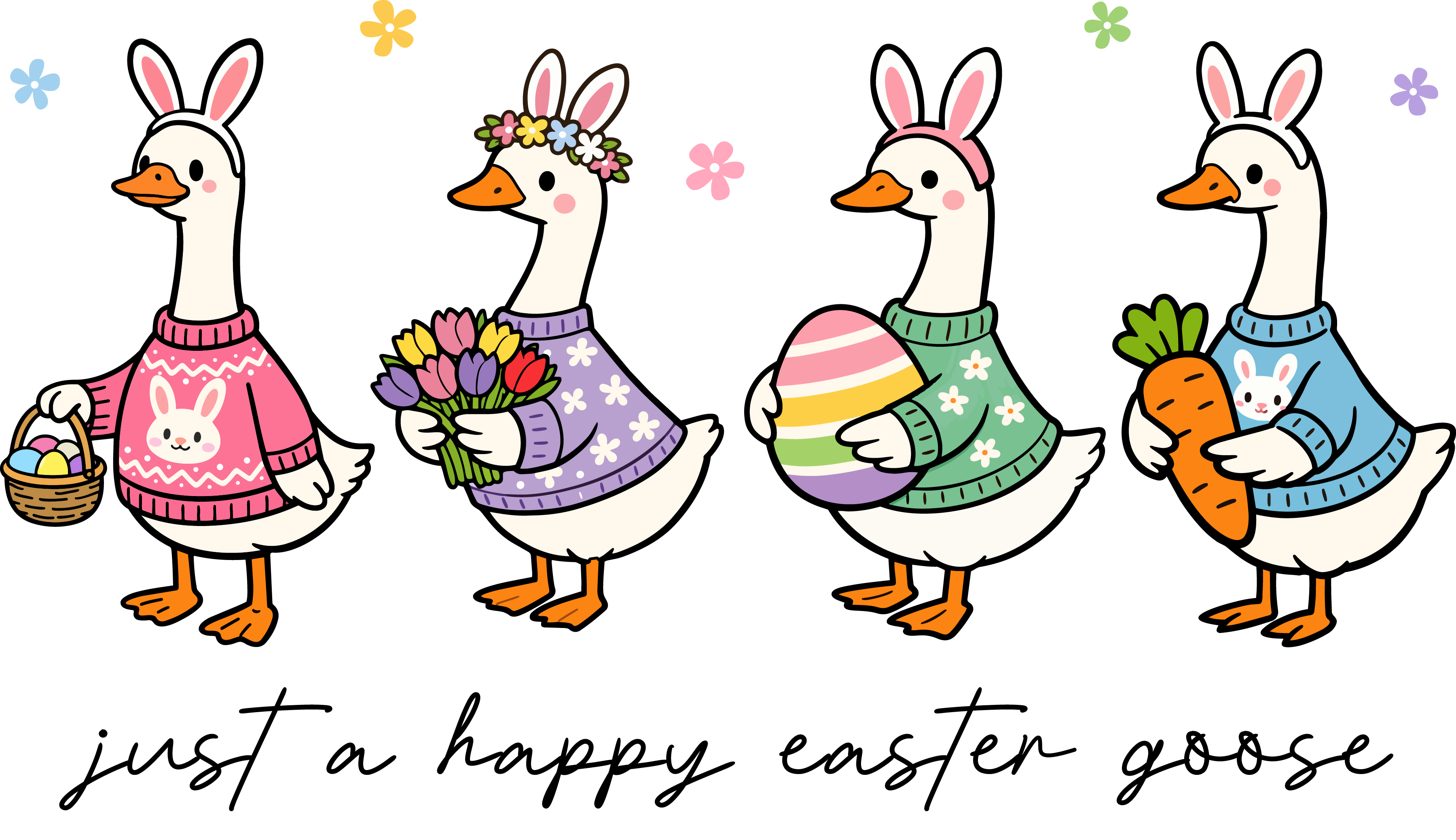 Easter Goose Parade with Bunny Ears – Easter Ready to Press DTF Transfer