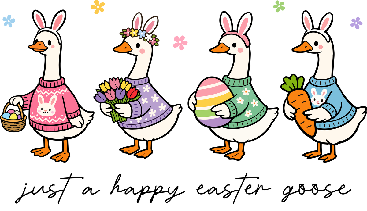 Easter Goose Parade with Bunny Ears – Easter Ready to Press DTF Transfer