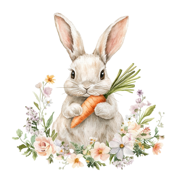 Cute Bunny with Carrot – Easter Ready to Press DTF Transfer