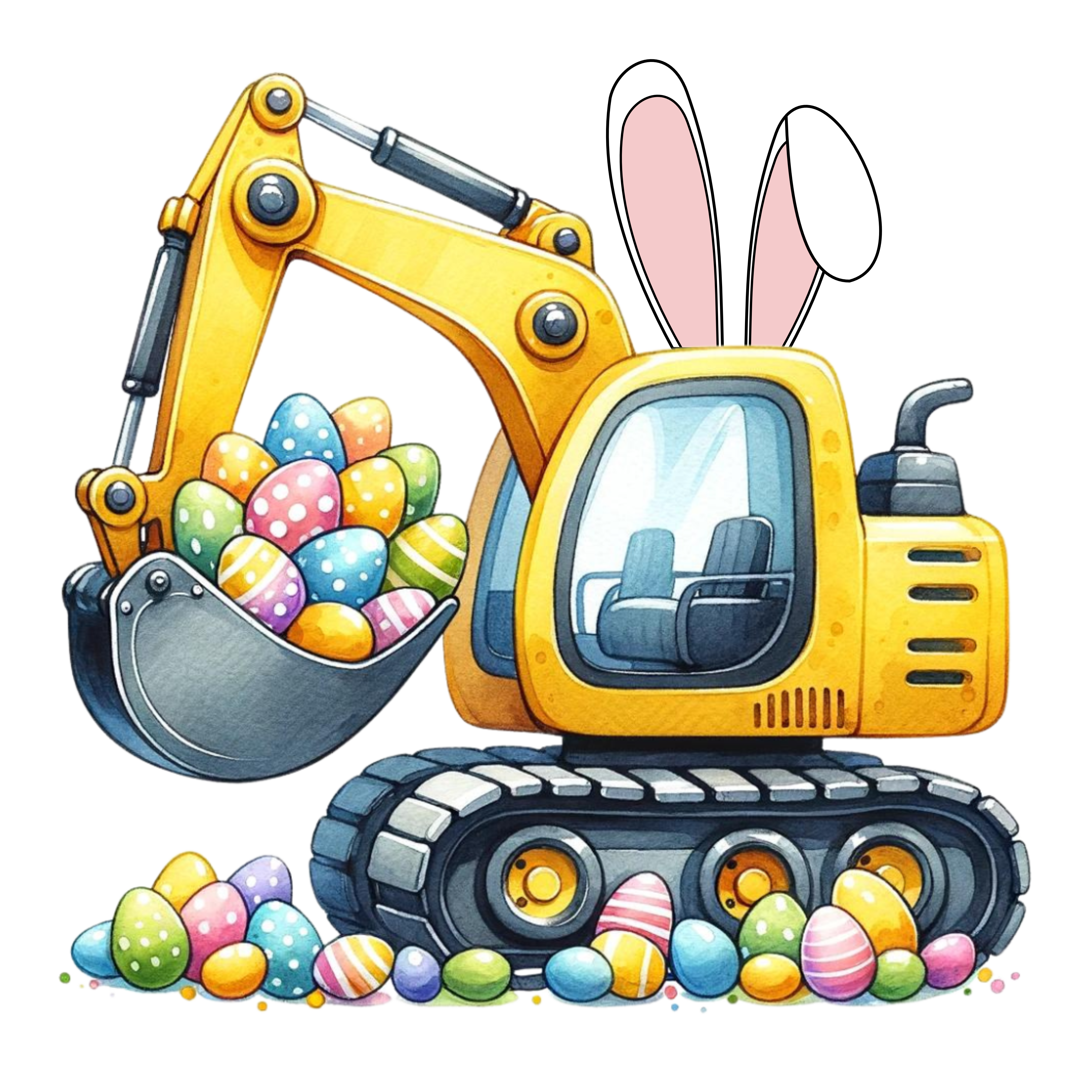 Bunny Excavator with Easter Eggs – Easter Ready to Press DTF Transfer