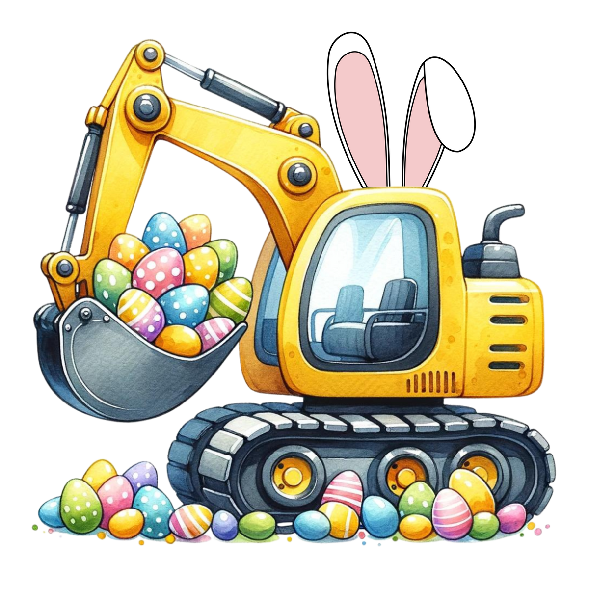Bunny Excavator with Easter Eggs – Easter Ready to Press DTF Transfer