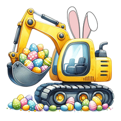 Bunny Excavator with Easter Eggs – Easter Ready to Press DTF Transfer