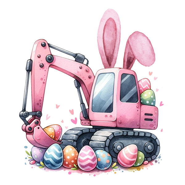 Cute Pink Bunny Excavator – Easter Ready to Press DTF Transfer