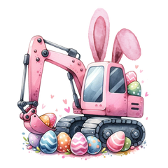 Cute Pink Bunny Excavator – Easter Ready to Press DTF Transfer