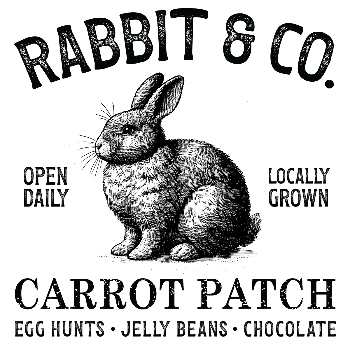 Rabbit & Co Carrot Patch Vintage Sign – Easter Ready to Press DTF Transfer