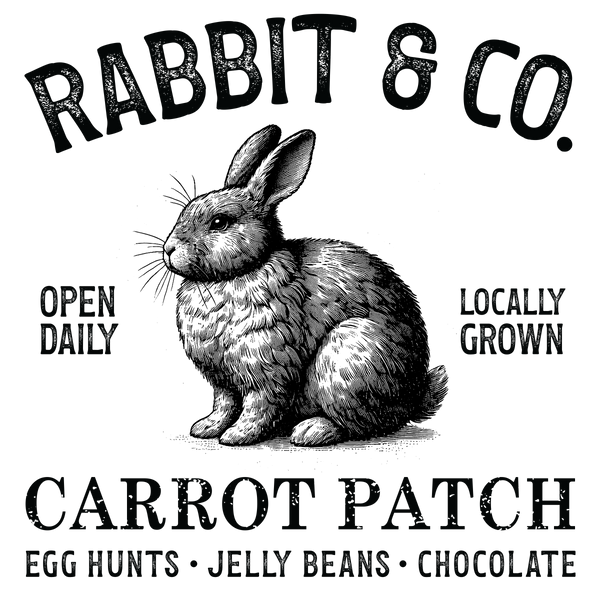 Rabbit & Co Carrot Patch Vintage Sign – Easter Ready to Press DTF Transfer