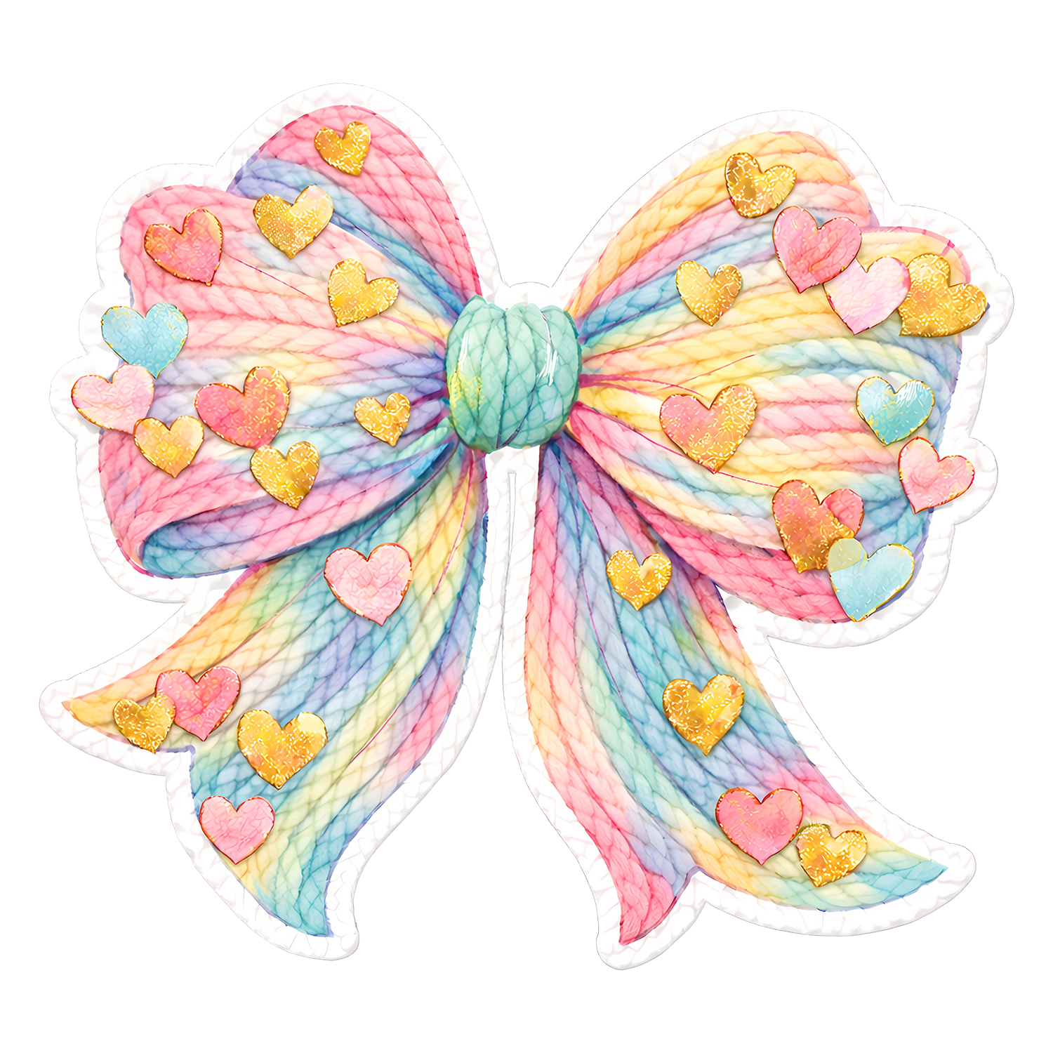 Rainbow Yarn Bow with Hearts – Easter Ready to Press DTF Transfer