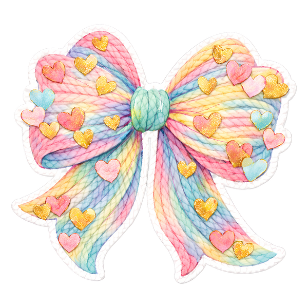 Rainbow Yarn Bow with Hearts – Easter Ready to Press DTF Transfer