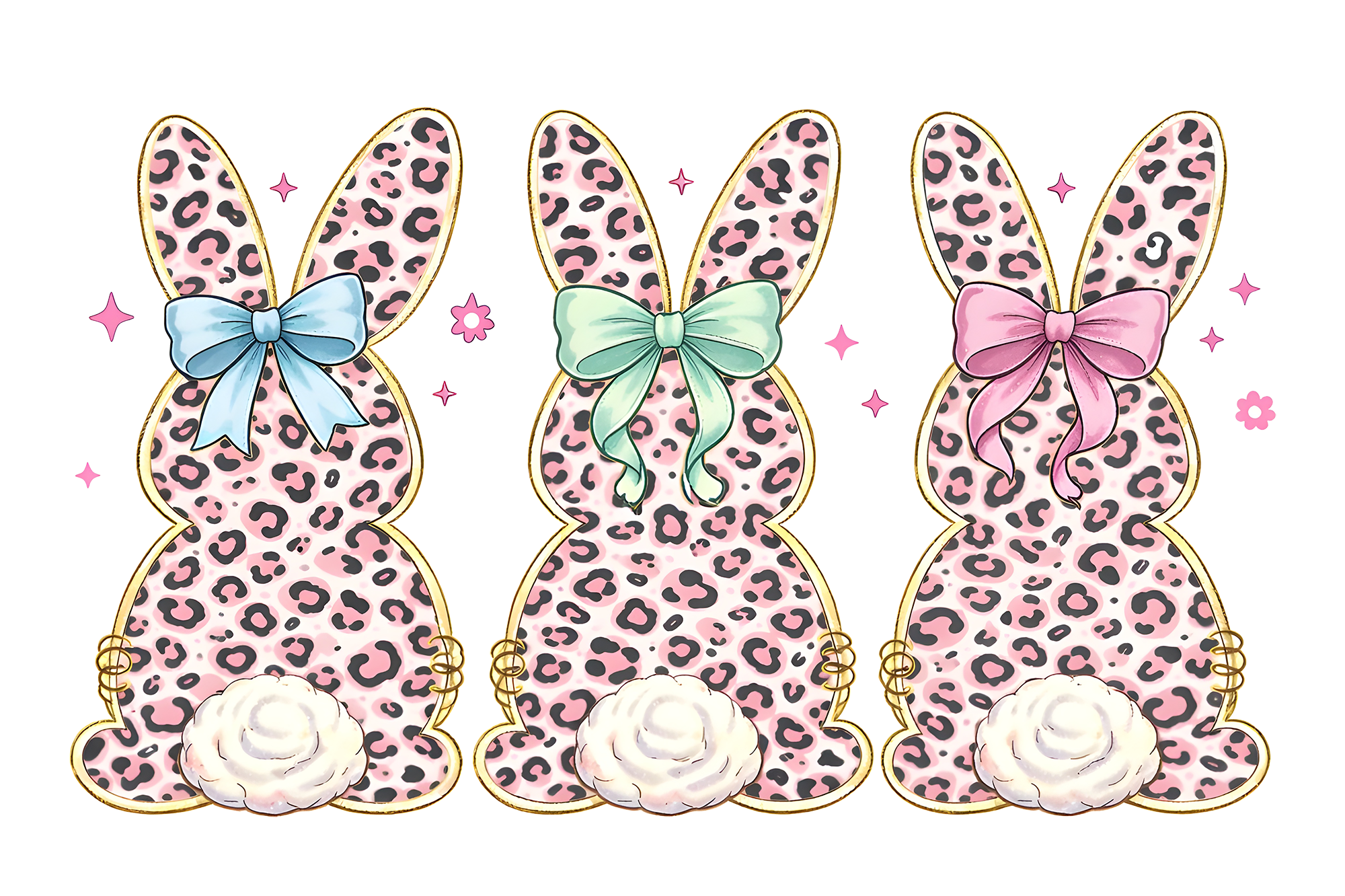 Pink Leopard Easter Bunnies with Bows – Ready to Press DTF Transfer