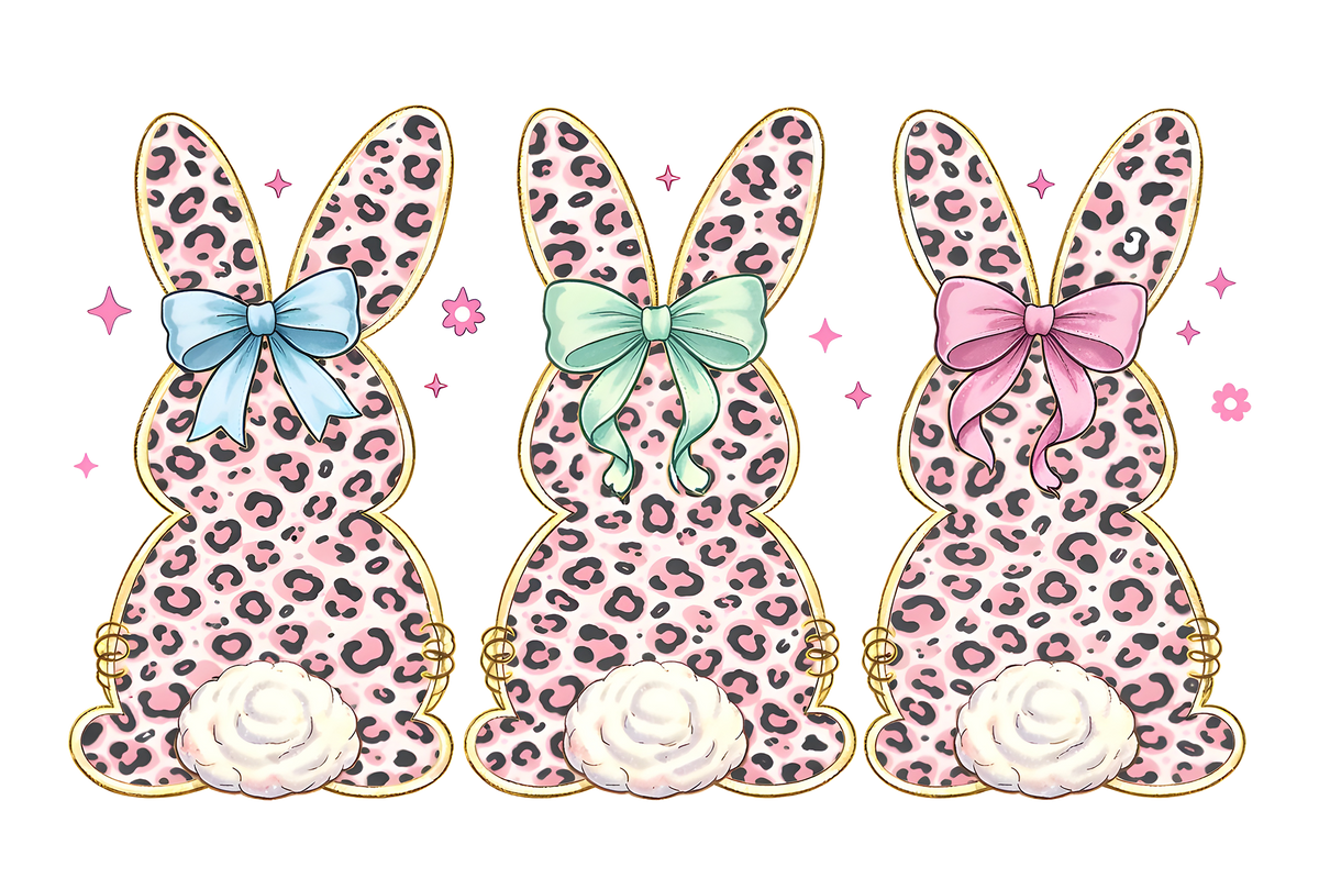 Pink Leopard Easter Bunnies with Bows – Ready to Press DTF Transfer